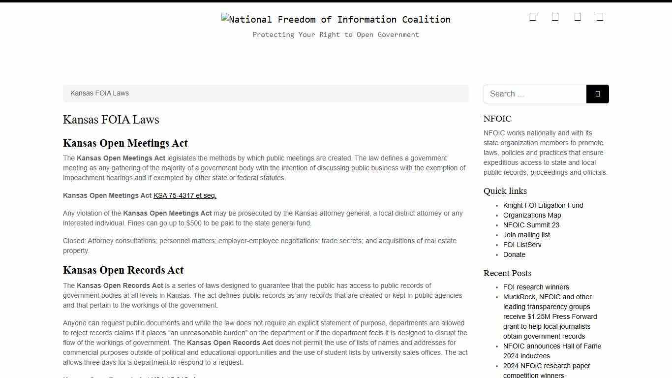 Kansas FOIA Laws – National Freedom of Information Coalition